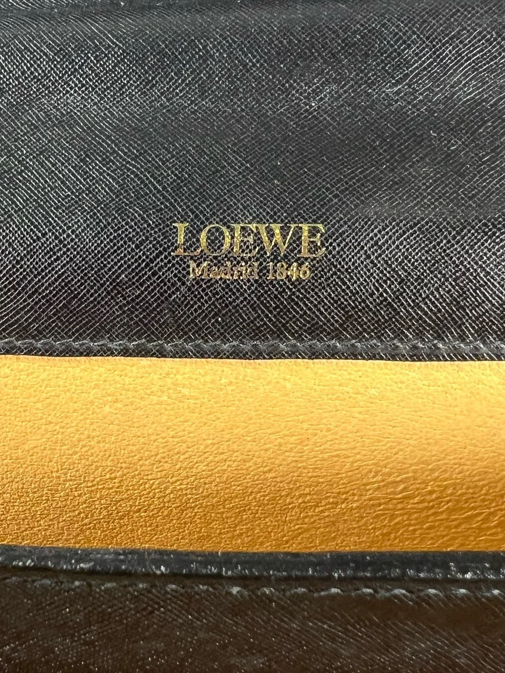 3098: Loewe Vintage Black Leather Attaché Briefcase Gold Hardware
